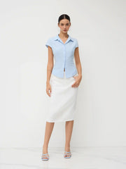Linen-blend Collar Knotted Tie Back Shirt