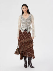 Lace V-neck Bell Sleeve Peplum Top