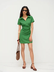 Linen-blend Polo Ruched Mini Dress