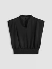 V-neck Solid Pleated Crop Top Curve & Plus
