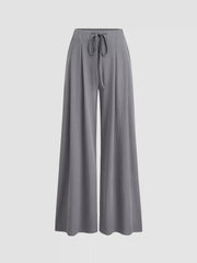 V-neck Ruched Top & Mid Rise Elastic Waist Knotted Straight Leg Trousers