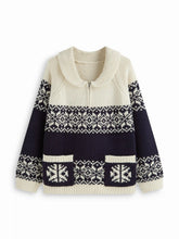Knit Collar Aztec Half Zip Long Sleeve Top