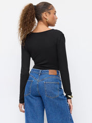 V-neck Long Sleeve Ruched Bodysuit