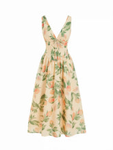 Fruit Graphic V-neck High Rise Draped Flared Maxi Dress