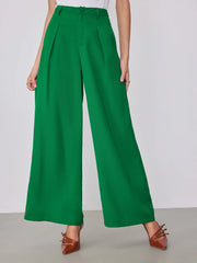 Cropped High Rise Pleated Wide Leg Trousers