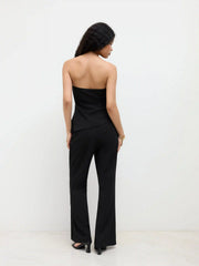 Ruched Asymmetrical Hem Bandeau Top & Mid Rise Flared Trousers Set