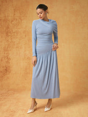 Long Sleeve Asymmetrical Ruched Maxi Dress