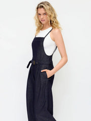 Denim Mid Rise Metal Detail Oversized Wide Leg Jumpsuit With Belt