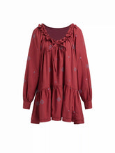 Cotton-blend Flower & Strawberry Graphic U-neckline Ruched Babydoll Mini Dress