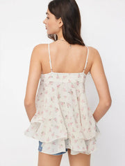 Chiffon Floral Ruffle Hem Camis Blouse