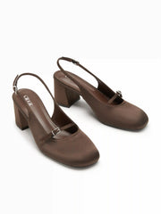 ROUND TOE SLINGBACK CHUNKY HEELS