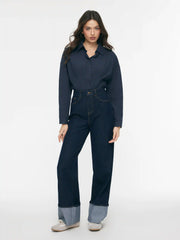Cotton-blend Collar Ruched Long Sleeve Bodysuit
