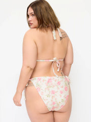 Halter Neckline Floral Tie Side Bikini Set With Skirt Curve & Plus