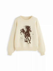 Oversized Horse Graphic Knit Long Sleeve Top