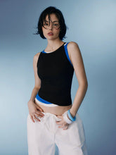 Cotton-blend High Stretch Boat Neck Ribbed Tank Top
