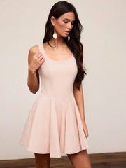 Round Neckline High Rise Zipper Maxi Flared Dress
