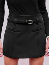 Middle Waist Solid Belted Skort