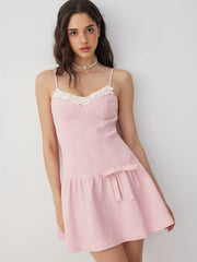 Tweed Sweetheart Bowknot Ruffled Trim Flared Mini Dress