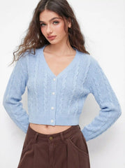 V-neck Cable Knit Button Cardigan