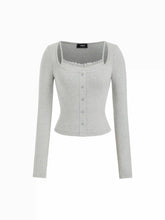 Cotton-blend Lace Trim Square Neck Long Sleeve Top