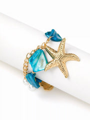 STARFISH & SHELL & FAUX PEARL GEMSTONE BRACELET