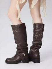 BUCKLE CHUNKY HEELED KNEE HIGH BOOTS