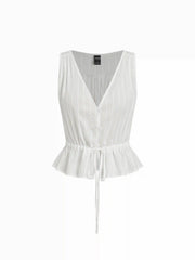 100% Cotton V-neck Drawstring Peplum Blouse