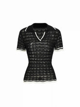 Knit Textured Contrast Trim Polo Short Sleeve Top