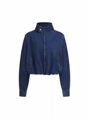 Washed Denim Stand Collar Oversized Crop Jacket