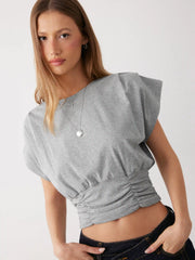 Cotton-blend Ruched Batwing Sleeve Tee