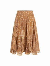 Chiffon Mid Rise Placement Graphic Ruffled A-line Midi Skirt