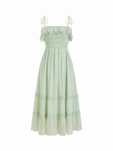 Chiffon Ruched Lace Trim Ruffled Tiered A-line Maxi Dress
