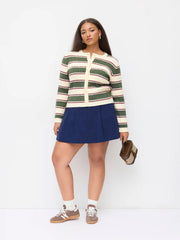 Cable Knit Striped Colorblock Button Top Curve & Plus
