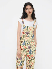 Cotton Square Neck Floral Pocket Wide Leg Jumpsuit