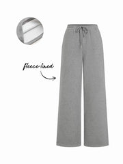 Fleece-lined Mid Rise Solid Straight Leg Trousers