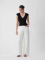 Cotton-blend Colorblock V-neck Tank Top