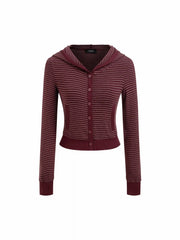 Wool-blend Hooded Striped Long Sleeve Top