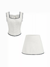 Cotton-blend Jacquard Lace Square Neck Top & Mid Rise Mini Skirt Set