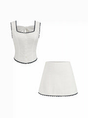 Cotton-blend Jacquard Lace Square Neck Top & Mid Rise Mini Skirt Set