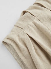 V-neck Ruched Button Corset Solid Tank Top