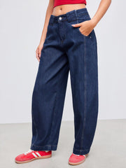 Cider Denim Mid Rise Solid Barrel-leg Jeans