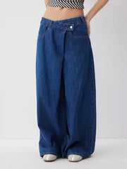 Stretch Denim Low Rise Wide Leg Trousers