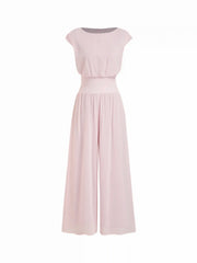 Chiffon Mid Rise Draped Wide Leg Jumpsuit