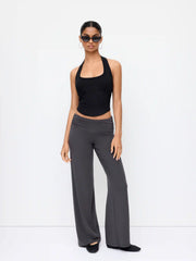 Low Rise Ruched Straight Leg Trousers