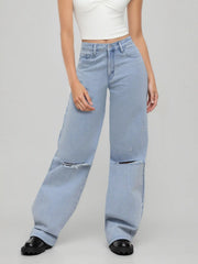 Cider Denim Low Rise Ripped Straight Leg Jeans