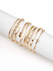 8 PCS WAVE & TEXTURED OPEN BRACELET SET