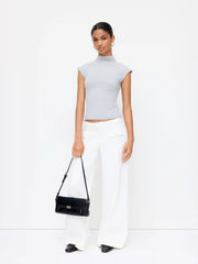 Denim Low Rise Button Wide Leg Jeans