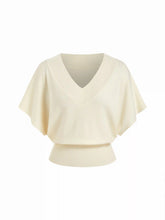 Knit Wool-blend V-neck Batwing Sleeve Short Sleeve Top