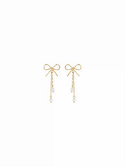 BOWKNOT & FAUX PEARL DROP EARRINGS
