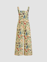 Cotton Square Neck Floral Pocket Wide Leg Jumpsuit